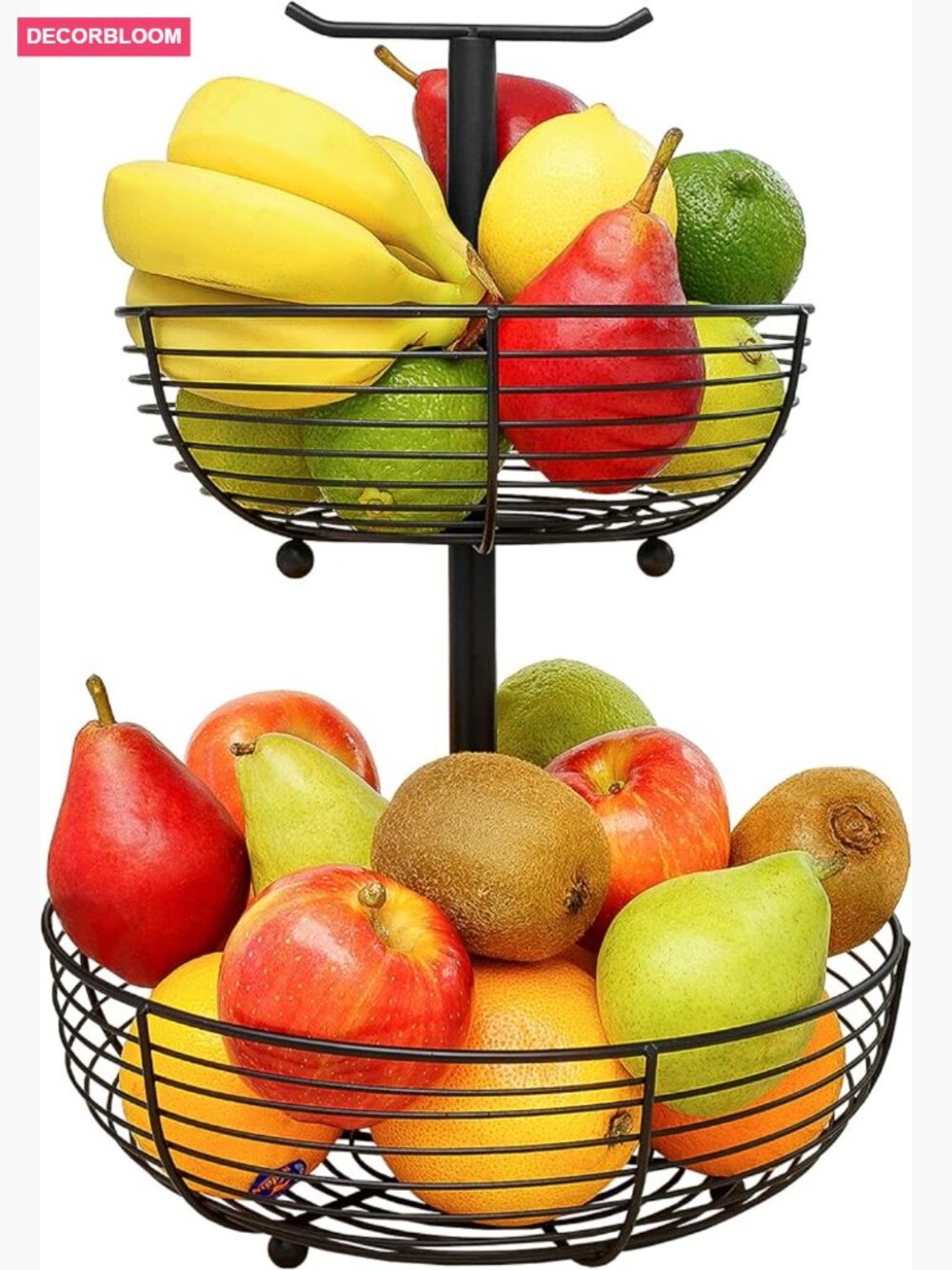 2 Tier Fruit Basket Bowl Heavy Duty Wire Organizer with Banana Hook